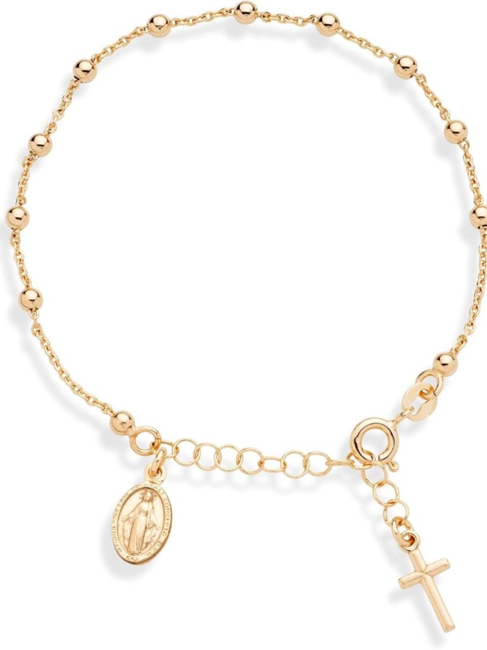 Elegant 18K Gold Plated Sterling Silver Italian Rosary Cross Charm Bracelet